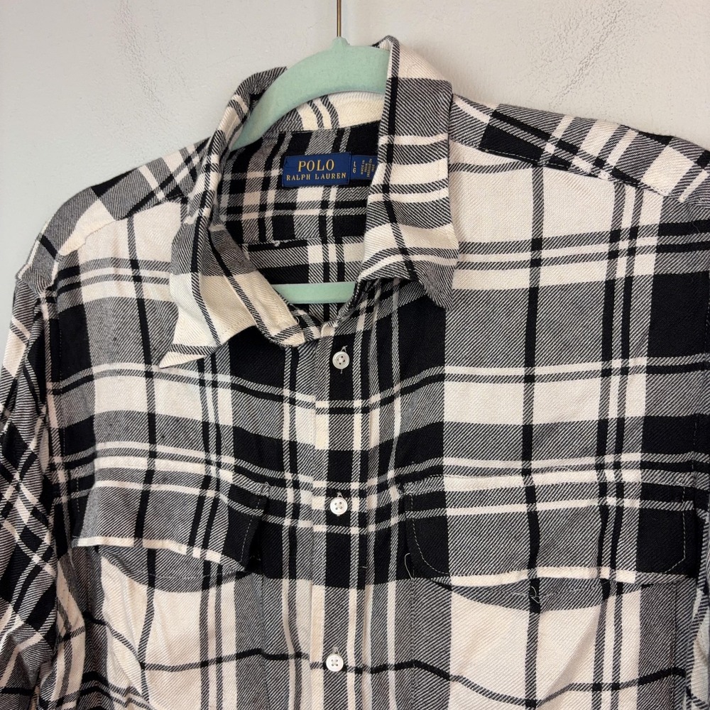Polo Ralph Lauren Shirt men's Large Black Plaid Flannel Button Up Long Sleeve